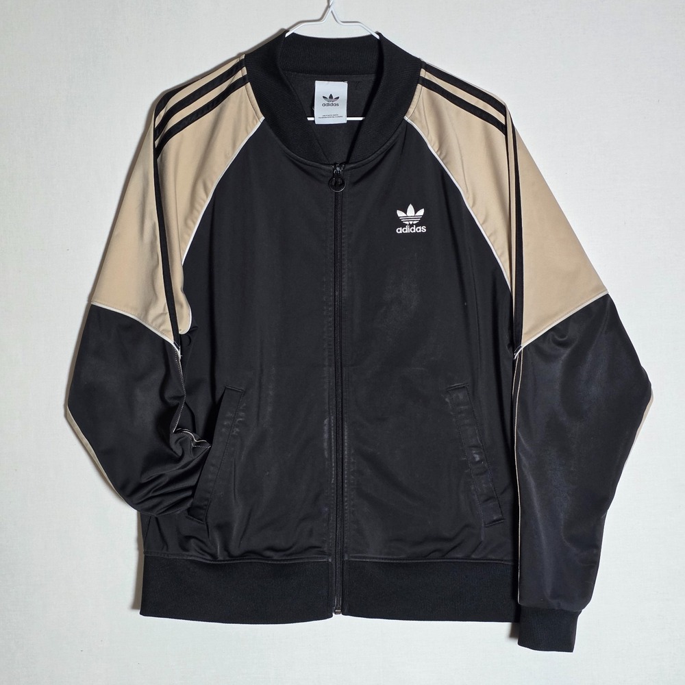 Adidas Originals Mens Tricot Track Jacket Black Beige Tan Colorblock Trefoil M
